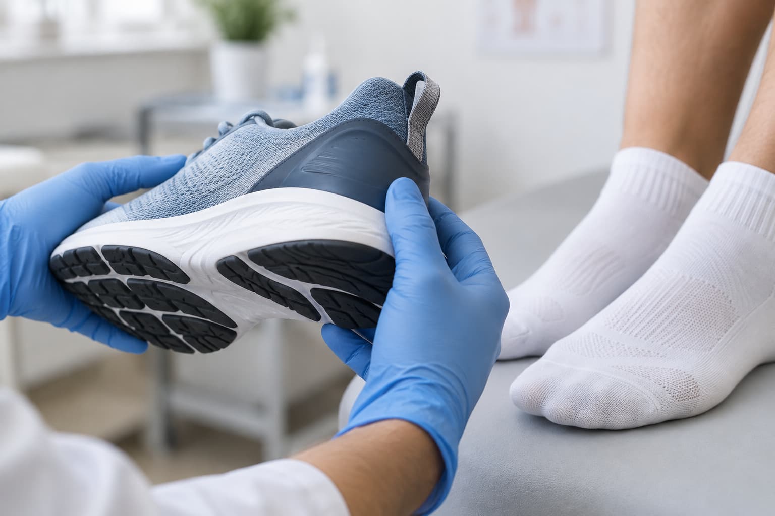 Chaussures de course examinées pour évaluer leur usure et le soutien du talon