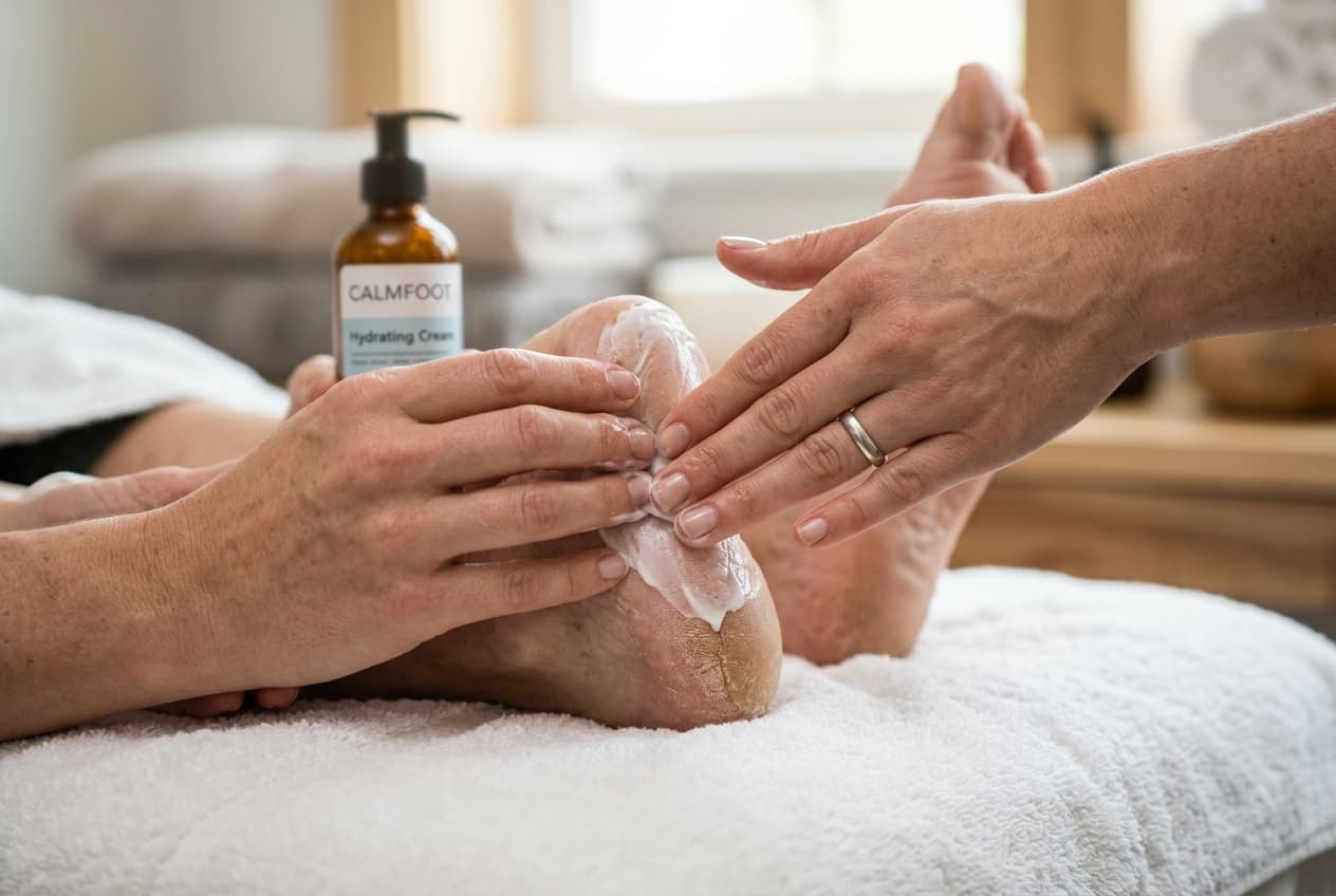 Application de crème hydratante sur le talon