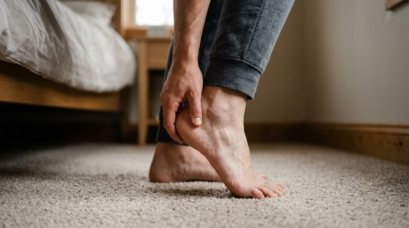 Main soutenant un talon douloureux au moment du lever